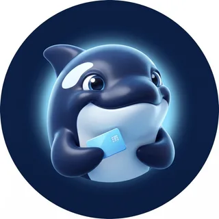 Orka, the Orca Cards mascot, with a Visa card